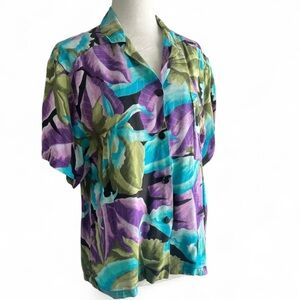 Vintage 1980s Kaua’iana Hawaiian floral button-up shirt women’s 10